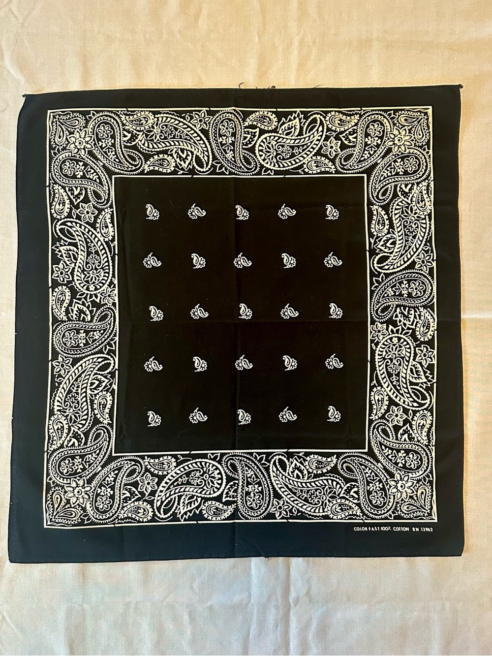 Vintage Black Paisley Cotton Bandana | RN 13962